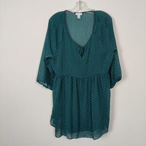 Motherhood Maternity Women's Swiss Polka Dot Tunic Top in Green Size XL Sheer